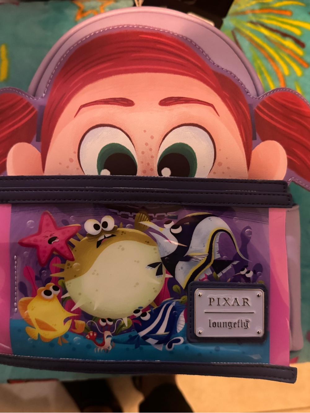 RARE Loungefly Disney Pixar finding Nemo Darla cosplay, mini backpack fishbowl